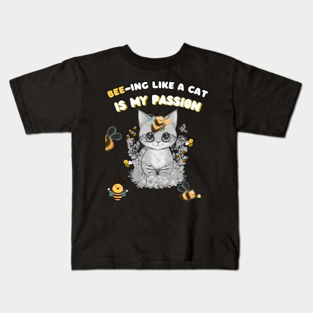 Bee And Cute Cat Kids T-Shirt by VicetTees